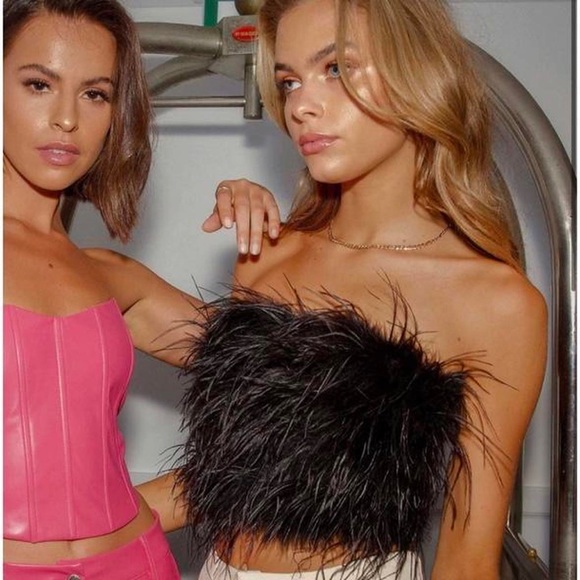 Peppermayo “The Night is Ours” feather crop top- black - Picture 3 of 5